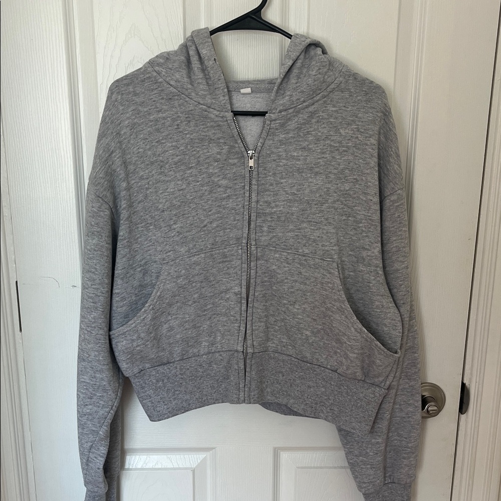 Light Grey Zip-Up Hooded Sweatshirt